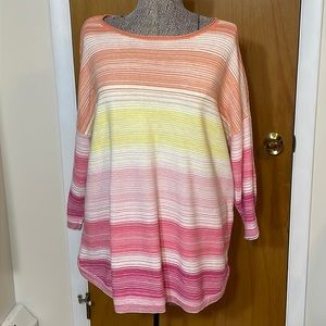 Chico’s Womens XL Chico’s Size 3 Striped Sweater Crew Neck Pink Yellow